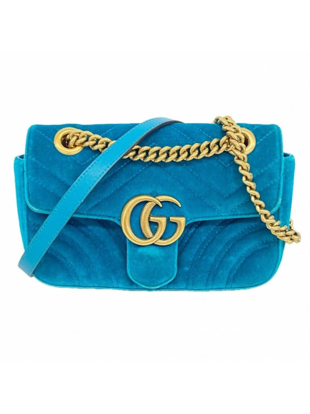 Gucci Shoulder Bag GG Marmont Velour Emerald Green Gold